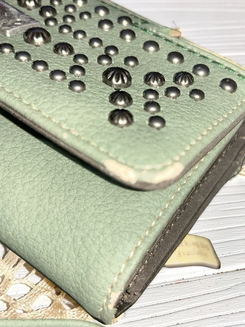 Montana West Green Studded Southwestern Western Black Leather Wallet Brand New